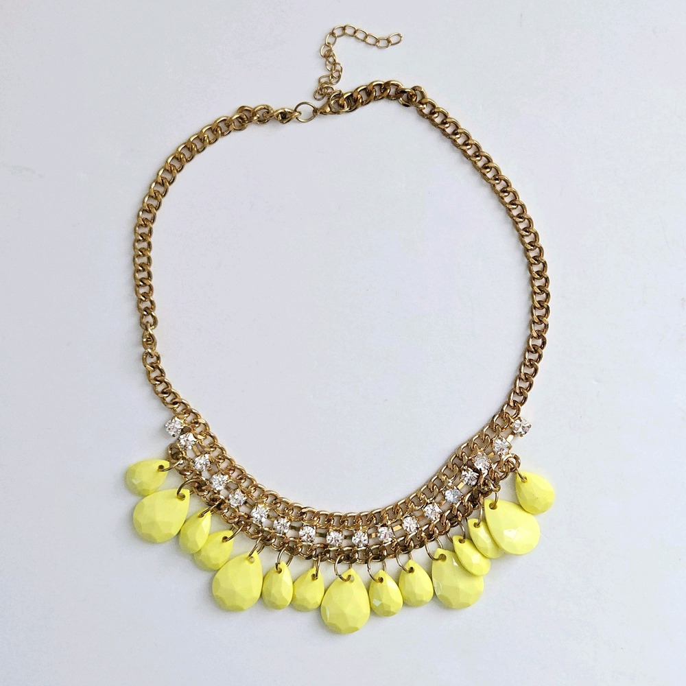 Statement Necklace Goldtone Rhinestone Beaded Retro Cocktail Midcentury Classic